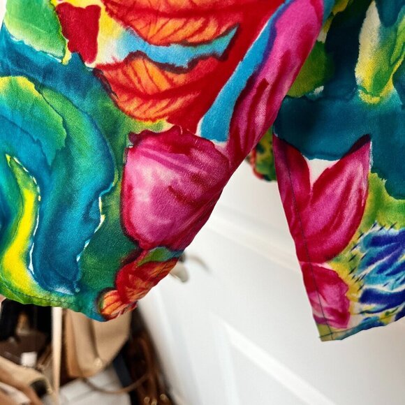 Diane Gilman  Silk Blouse Vibrant, Multicolored Floral & Foliage Pattern Size 2x - Picture 6 of 9